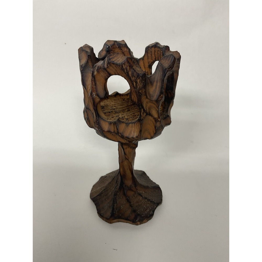 Vintage Crude Gothic Burnt Wood Carved Goblet Jackson Hole 6"‎